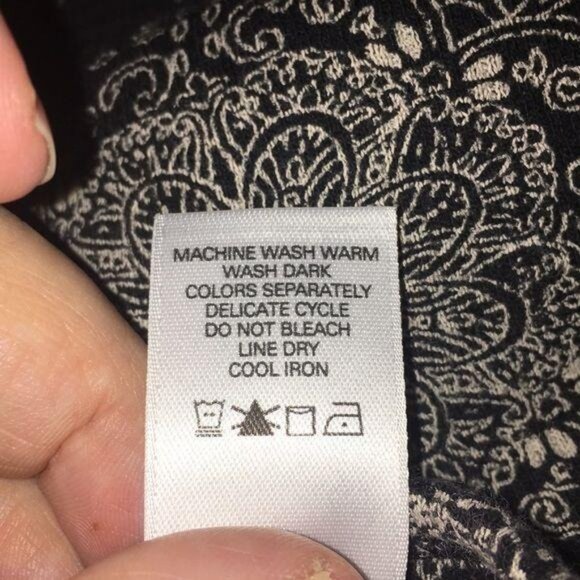 Liz & Co Black & Beige Long Sleeve Patterned Top XL 100% Cotton - Picture 5 of 5